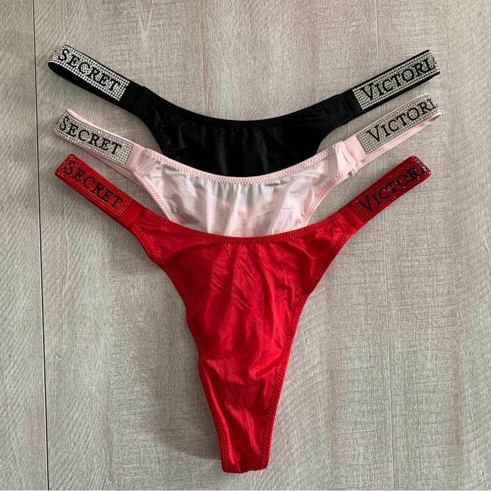 Victoria’s Secret Shine Strap Thong Panty Bundle Medium